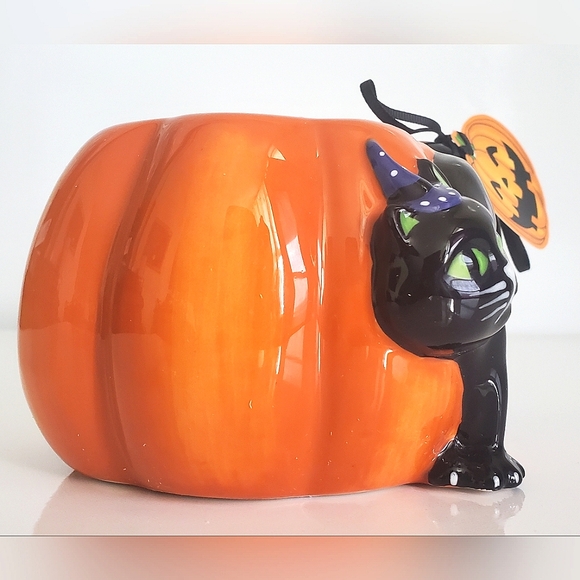 Blue Sky Clayworks Halloween 3D Cat Pumpkin Coffee Mug 16oz NWT Collectible - Picture 3 of 12
